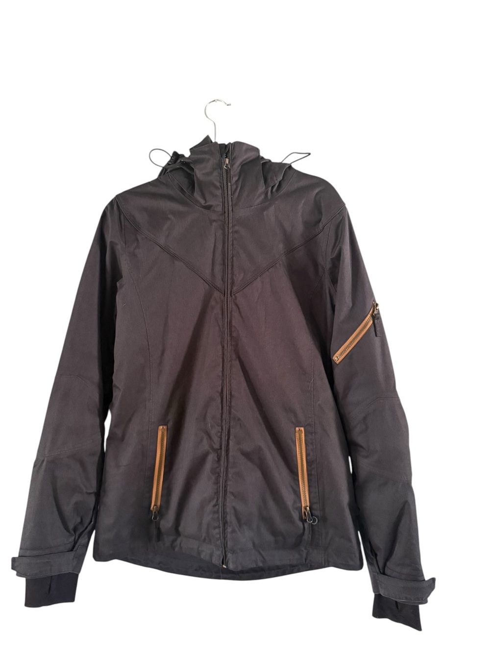 Pulse Black Hooded Windbreaker with Tan Zipper Accents
